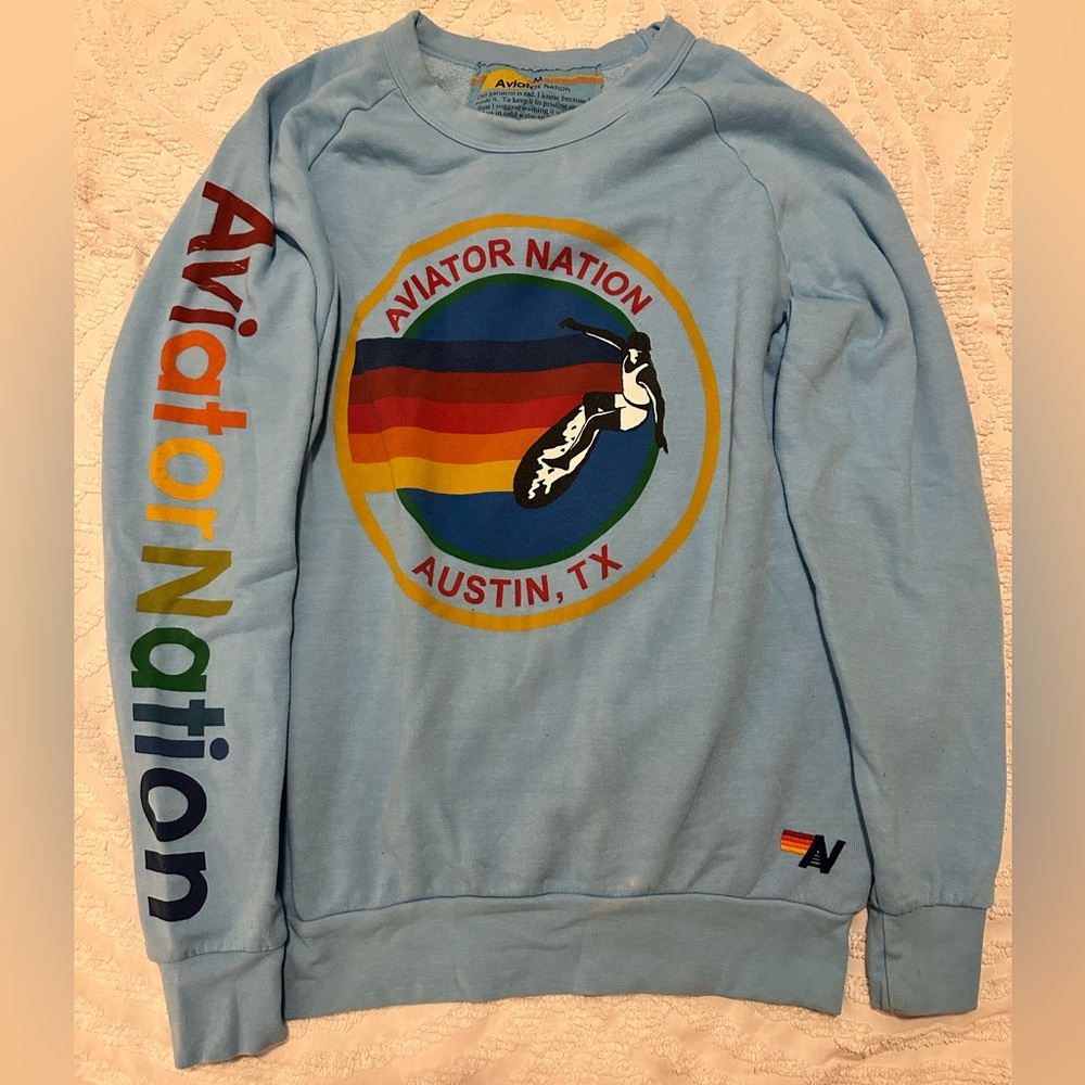 Aviator Nation Light Blue Crewneck Sweater M